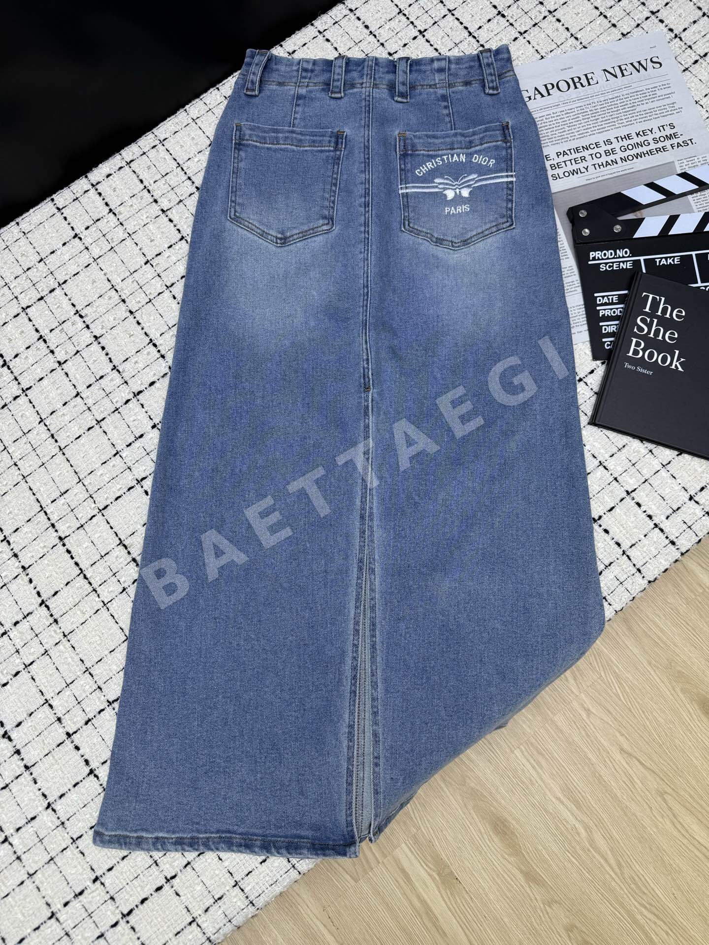 디올 나비 자수 여성 데님 맥시 스커트 상세 이미지 6