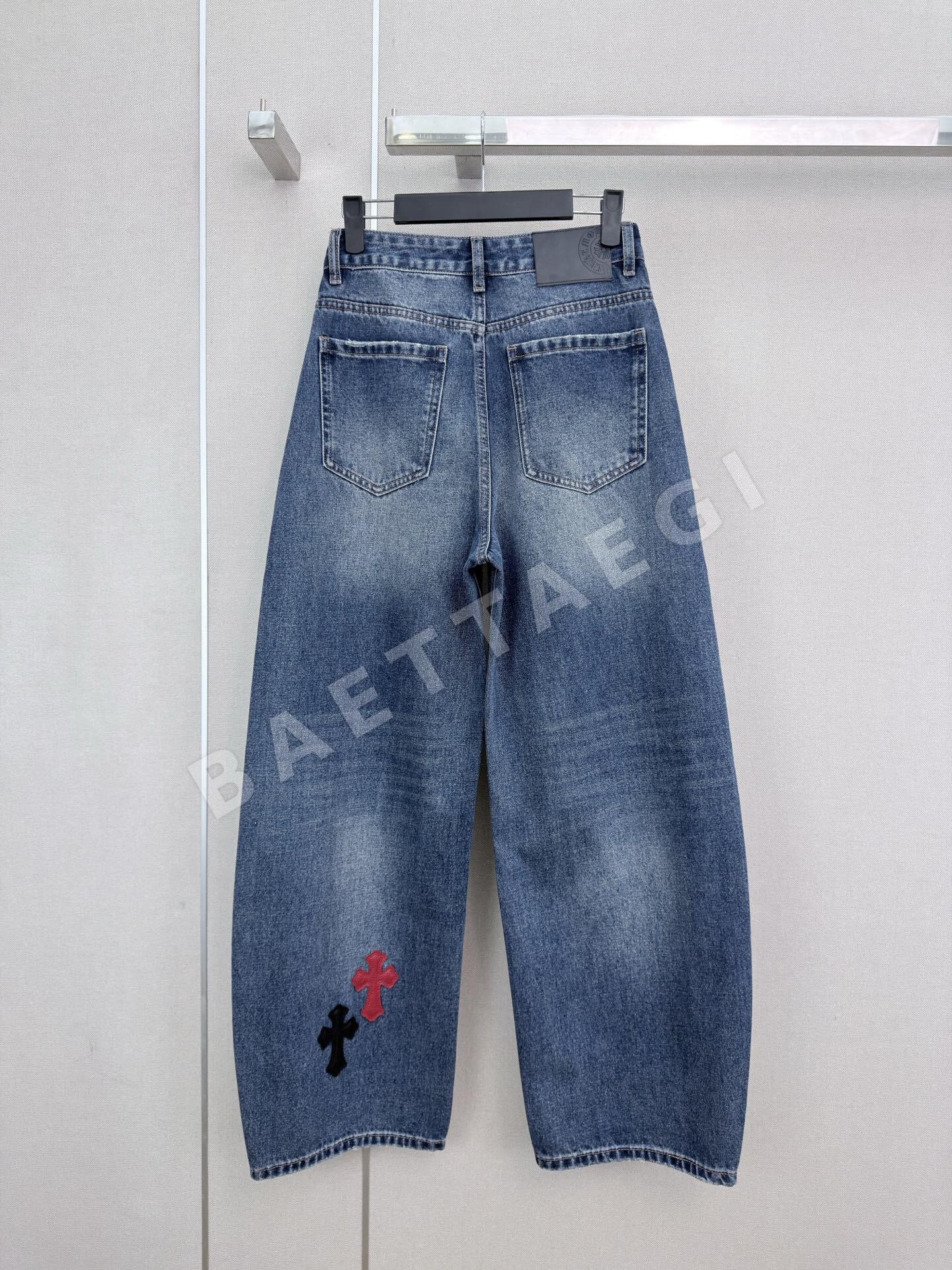 크롬하츠 레더 크로스 커브 블레이드 데님 와이드 팬츠 상세 이미지 7