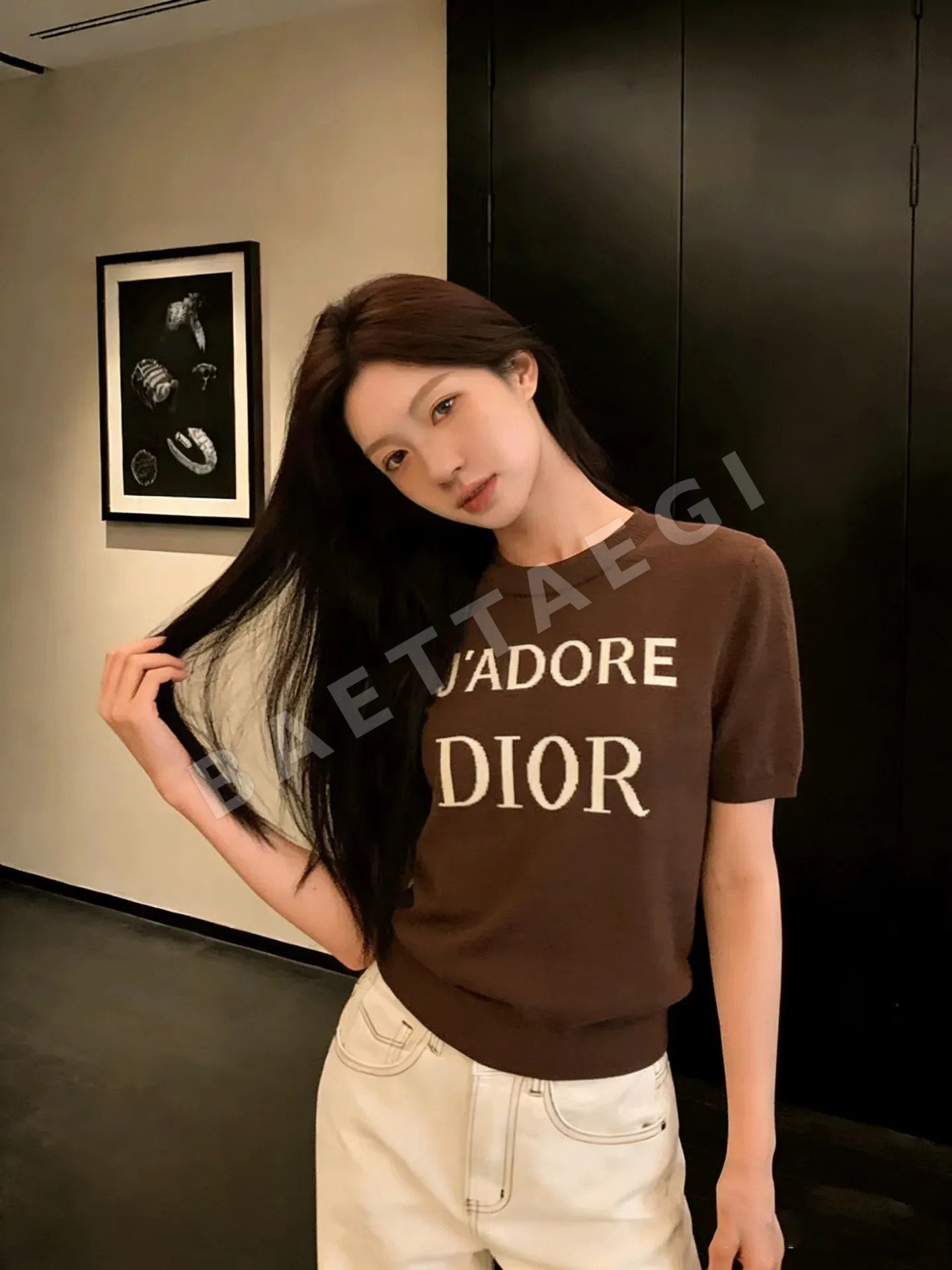 디올 플라워 프린트 니트 반팔 티셔츠 상세 이미지 2