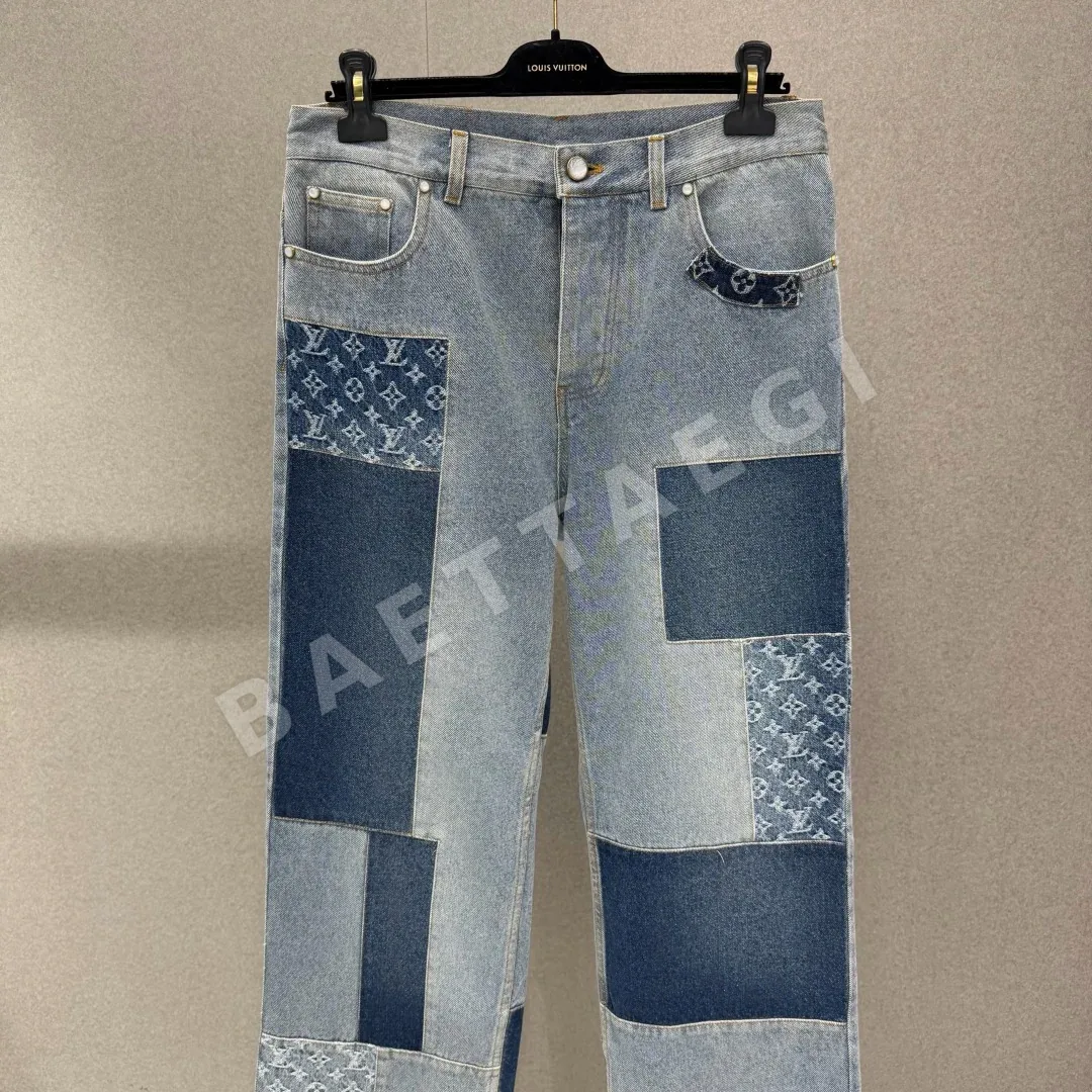 루이비통 LV 로고 패치워크 워시드 남성 바지 상세 이미지 3
