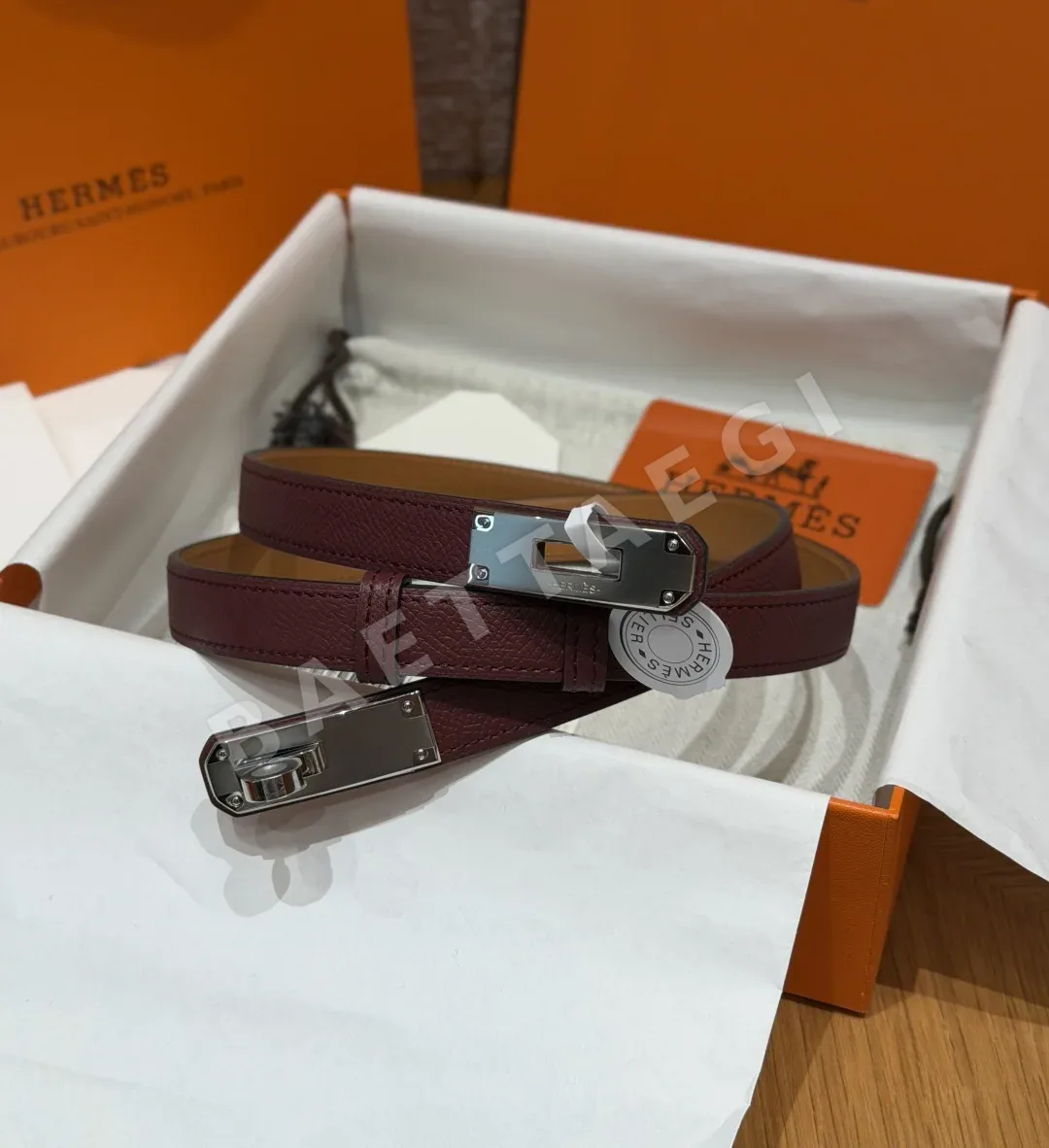 에르메스 팔라듐 도금 켈리 가죽 벨트 177680