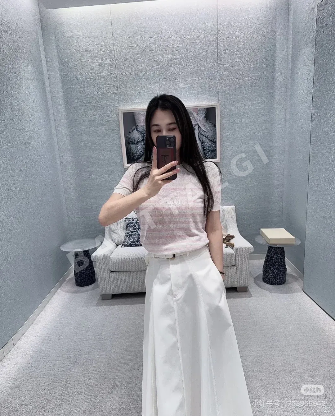 디올 린넨 혼방 스트라이프 니트 반팔 티셔츠 상세 이미지 4