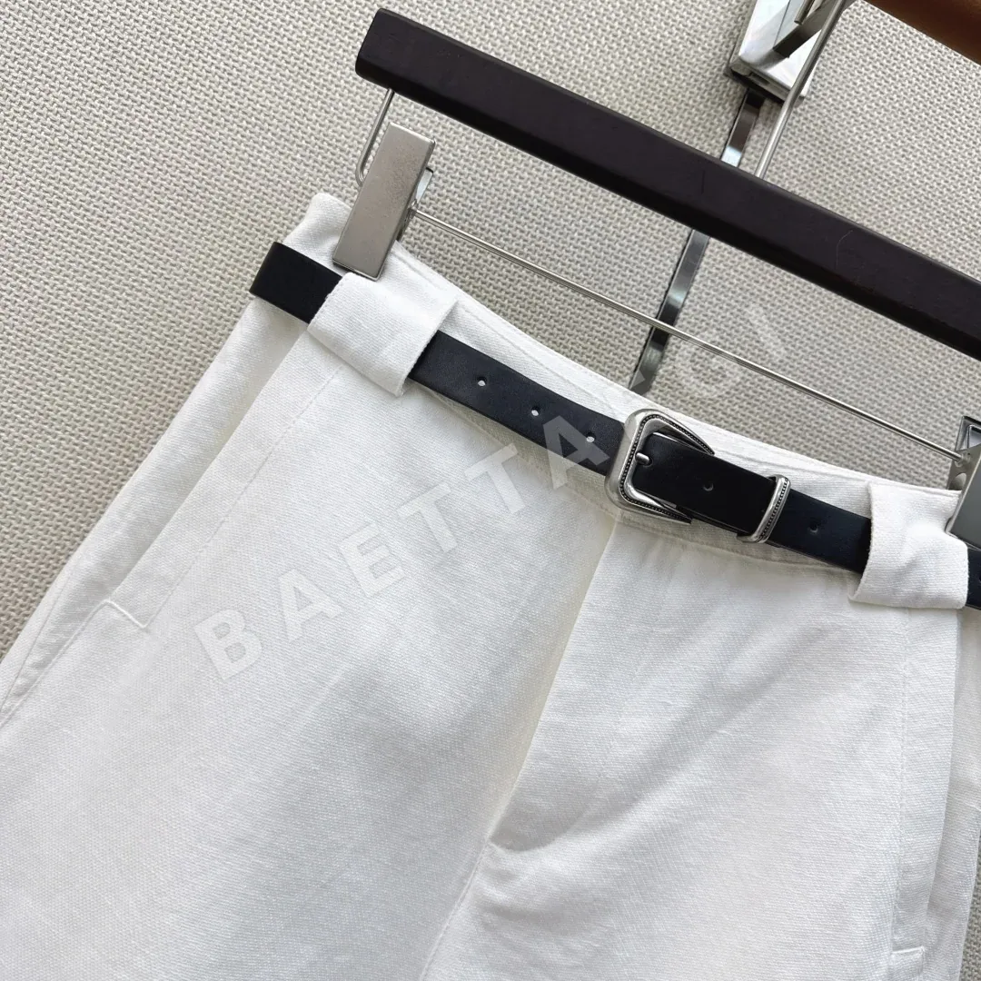 폴로 린넨 미들 길이 여성 반바지 벨트 디테일 상세 이미지 5