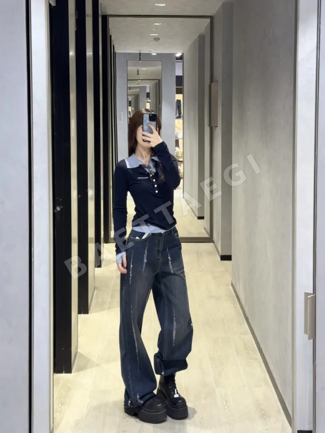디올 갤럭시 라인스톤 와이드 레그 데님 바지 상세 이미지 8