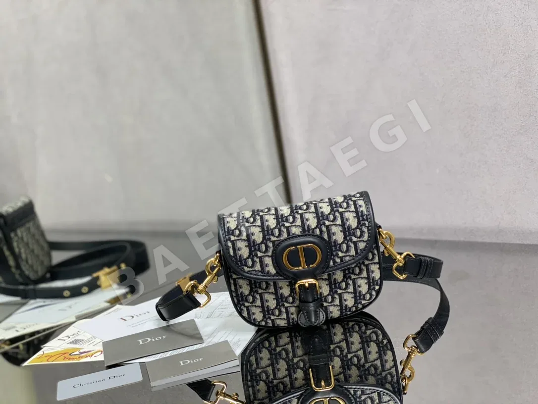 디올 블루 패브릭 골드 장식 숄더백 196907