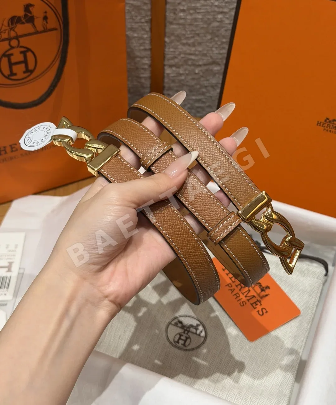 에르메스 H브랜드 체인 덩클 엡솜 가죽 벨트 176739