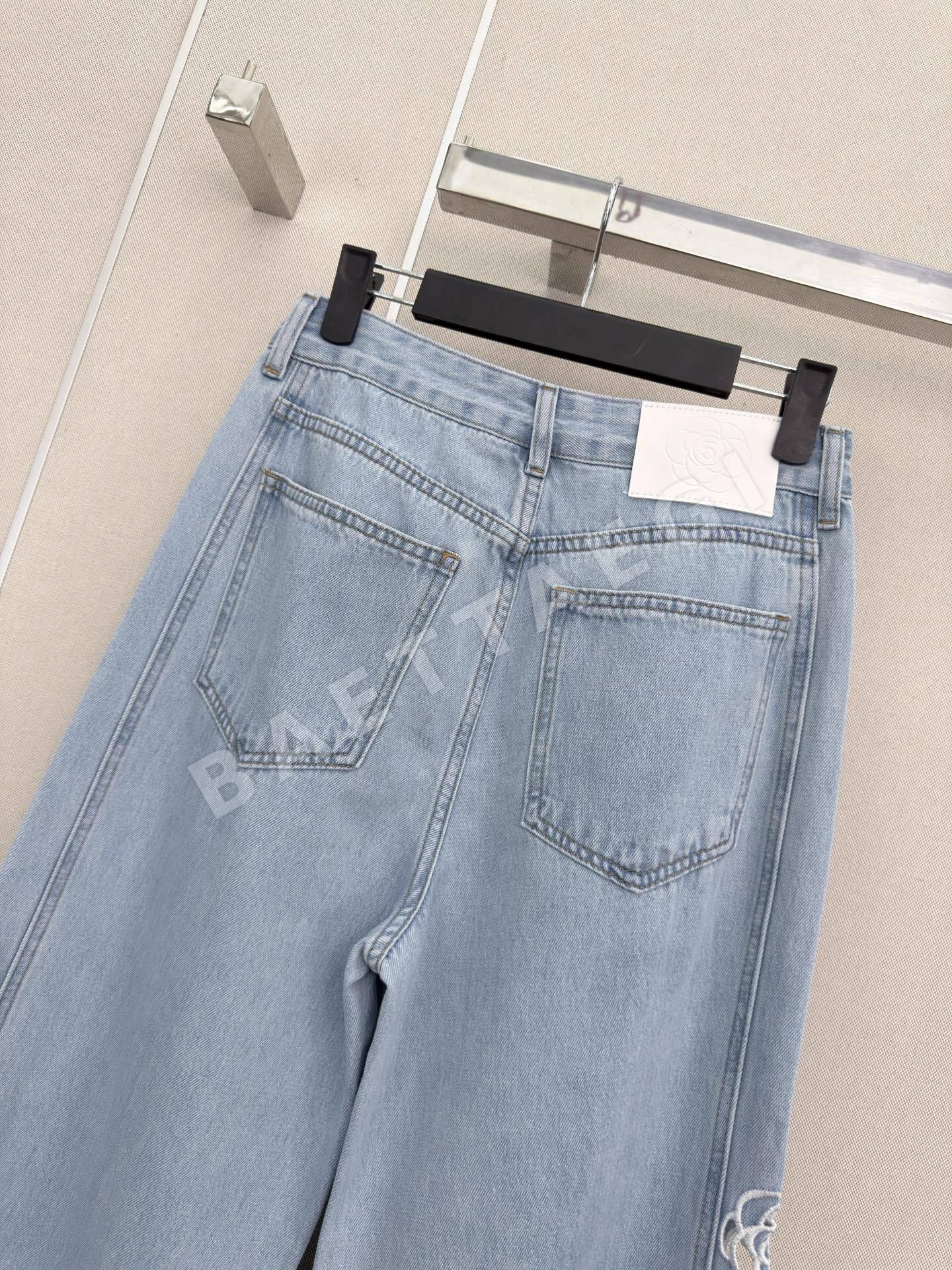 샤넬 투각 카멜리아 레이스 데님 스트레이트 레그 바지 상세 이미지 7