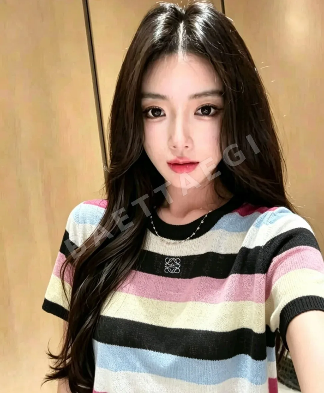 로에베 스트라이프 패턴 울 반팔 스웨터 136763