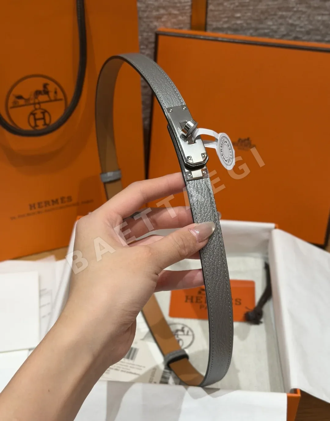 에르메스 켈리 팔라듐 도금 버클 가죽 벨트 상세 이미지 5
