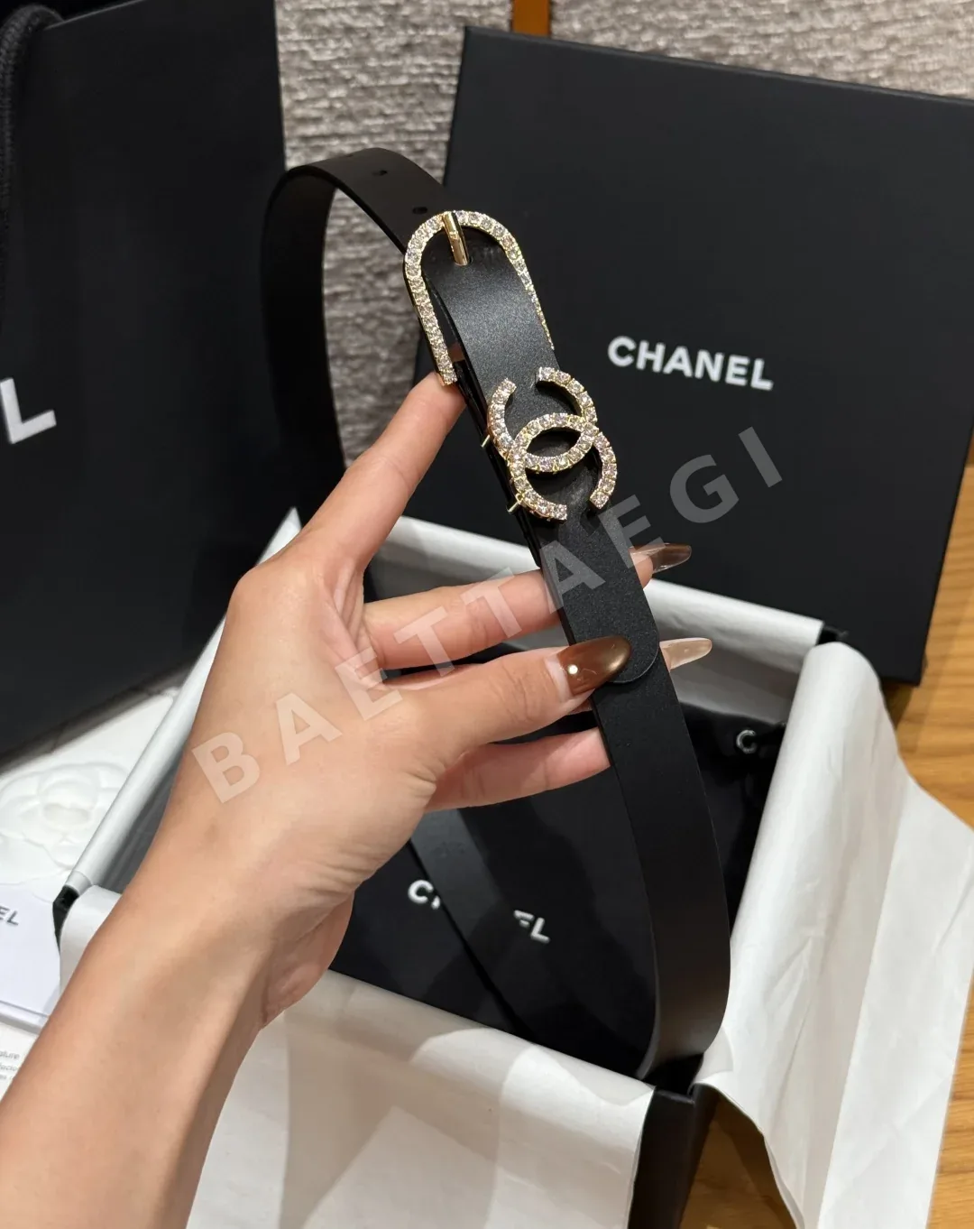 샤넬 더블 C 크리스탈 버클 소가죽 벨트 상세 이미지 3