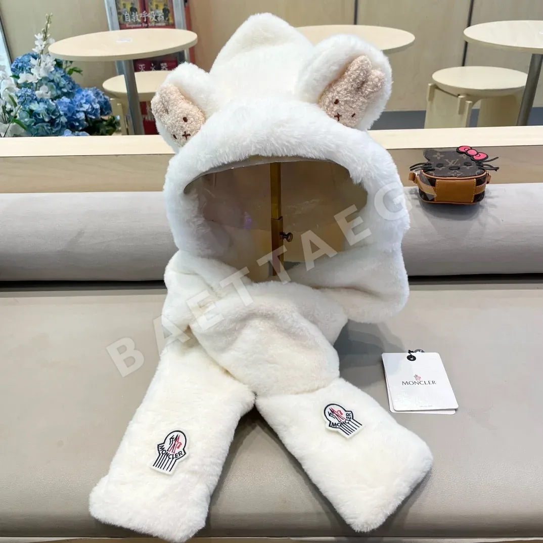 몽클레르 곰 캐릭터 여성용 플리스 안감 모자 세트 상세 이미지 2
