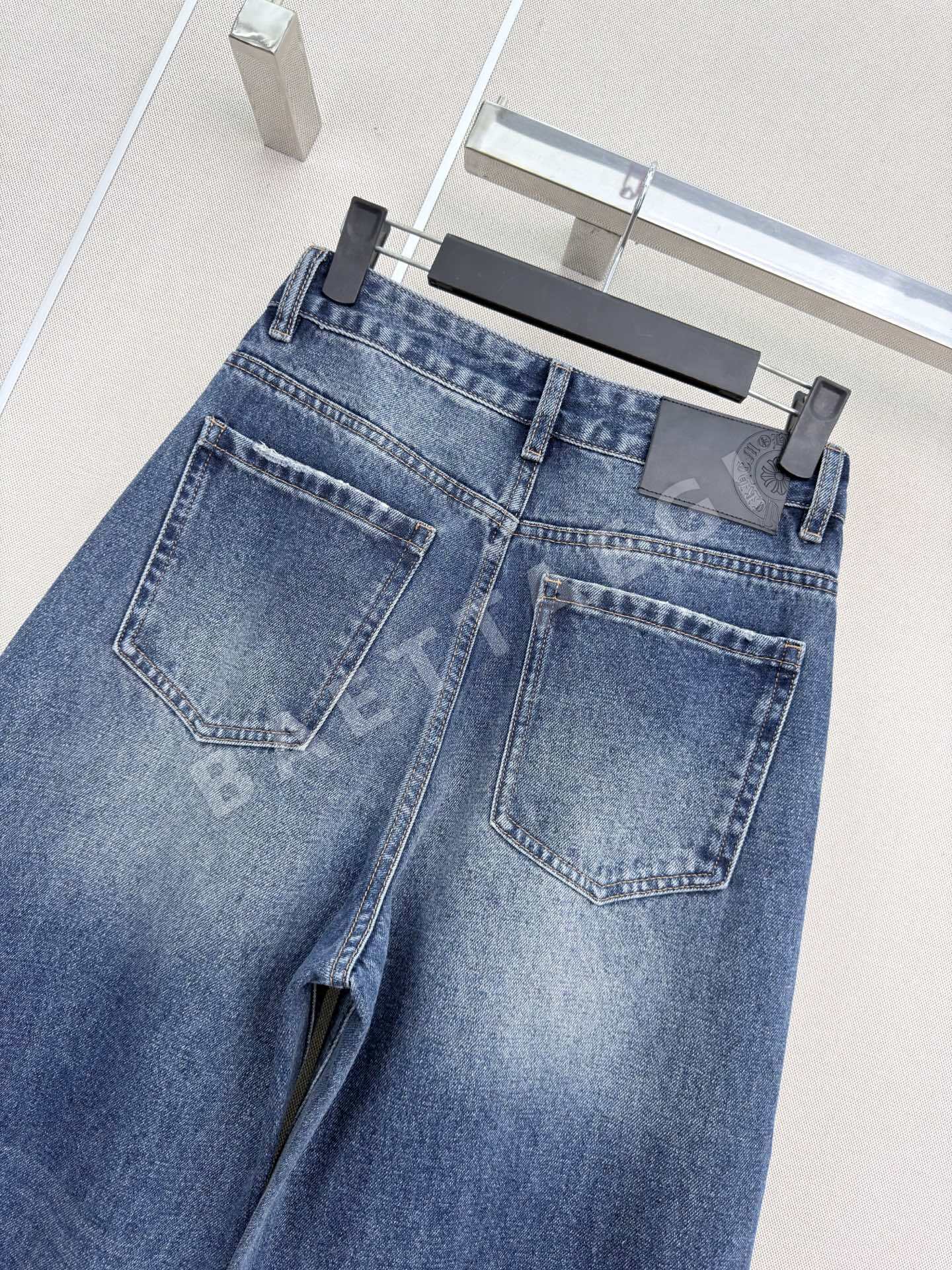 크롬하츠 레더 크로스 커브 블레이드 데님 와이드 팬츠 상세 이미지 6