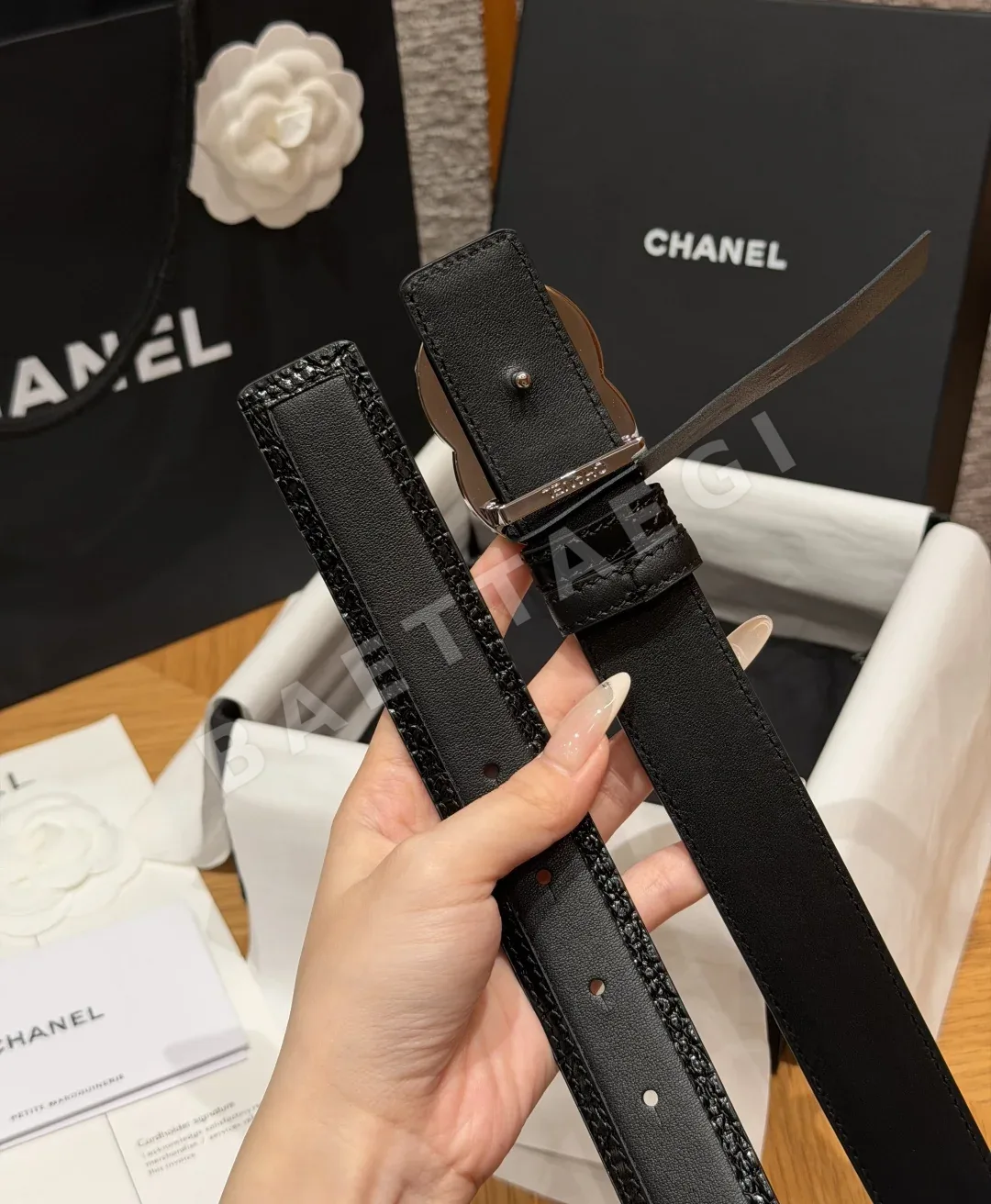 샤넬 악어무늬 가죽 더블 C 메탈 벨트 상세 이미지 8