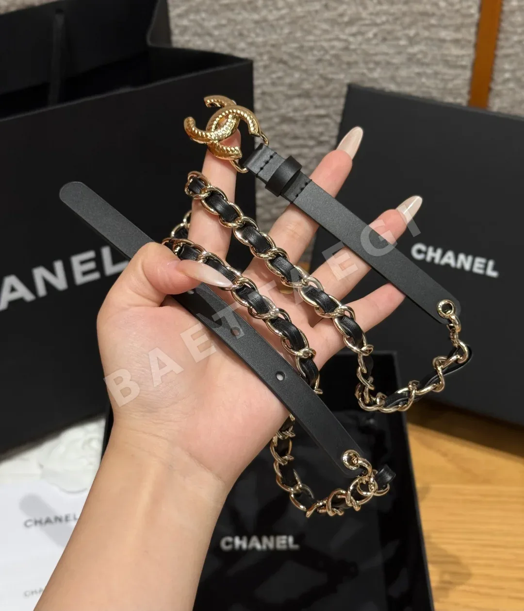 샤넬 CC 버클 가죽 벨트 15mm 진주 체인 벨트 상세 이미지 3