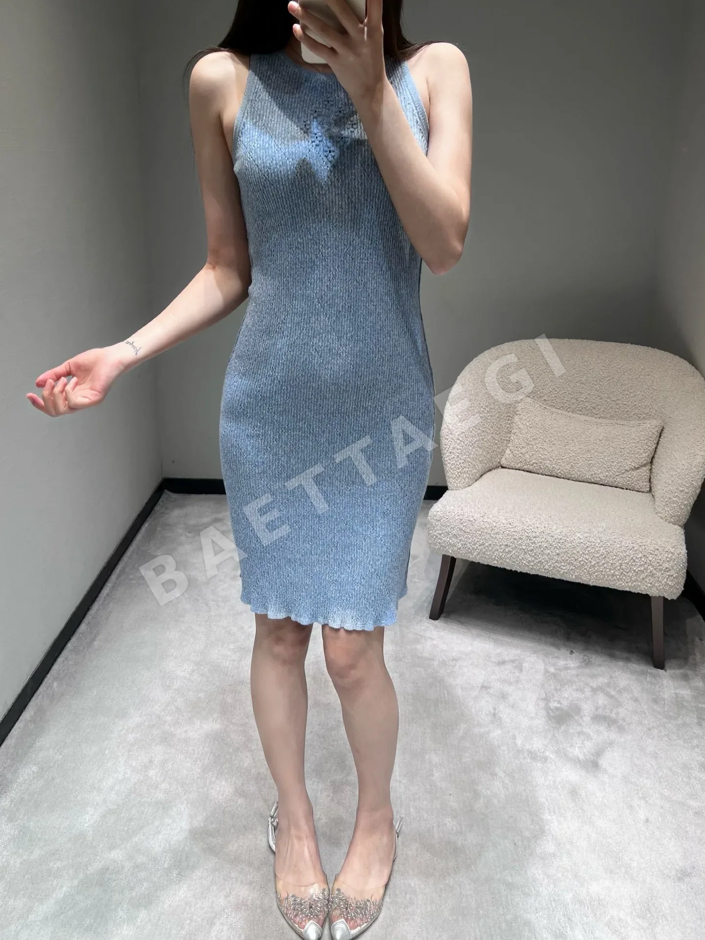 샤넬 데님 블루 슬리브리스 원피스 상세 이미지 8
