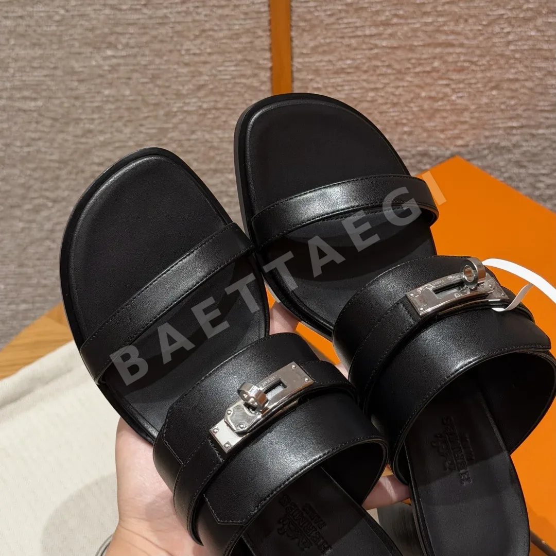 에르메스 샌들 블랙 카프스킨 닛논 스트랩 상세 이미지 4