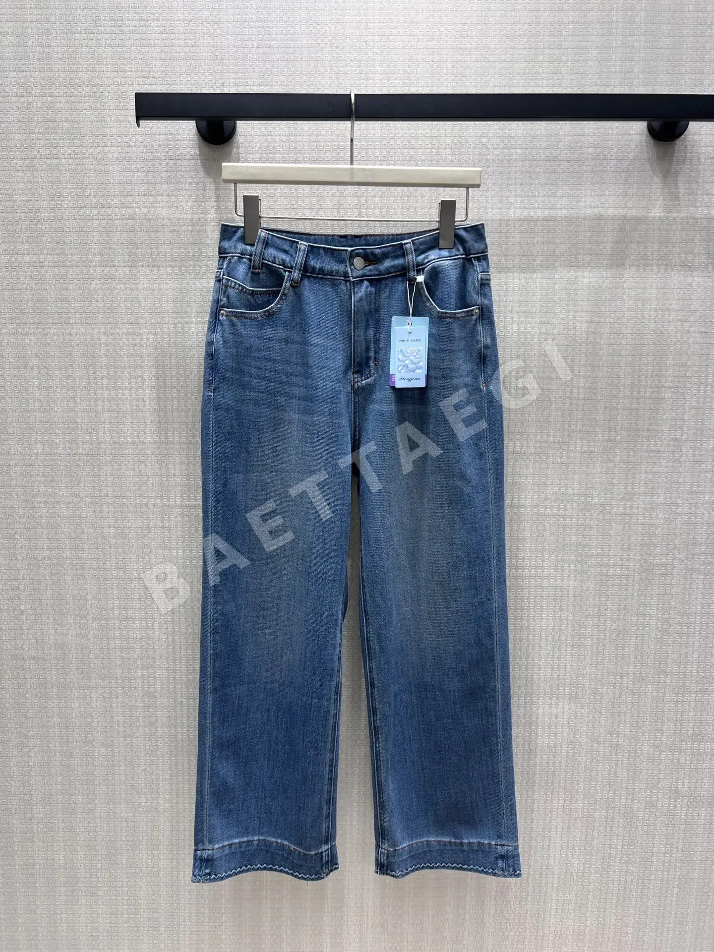 에르메스 라이트 블루 크롭드 플레어 데님 바지 상세 이미지 3