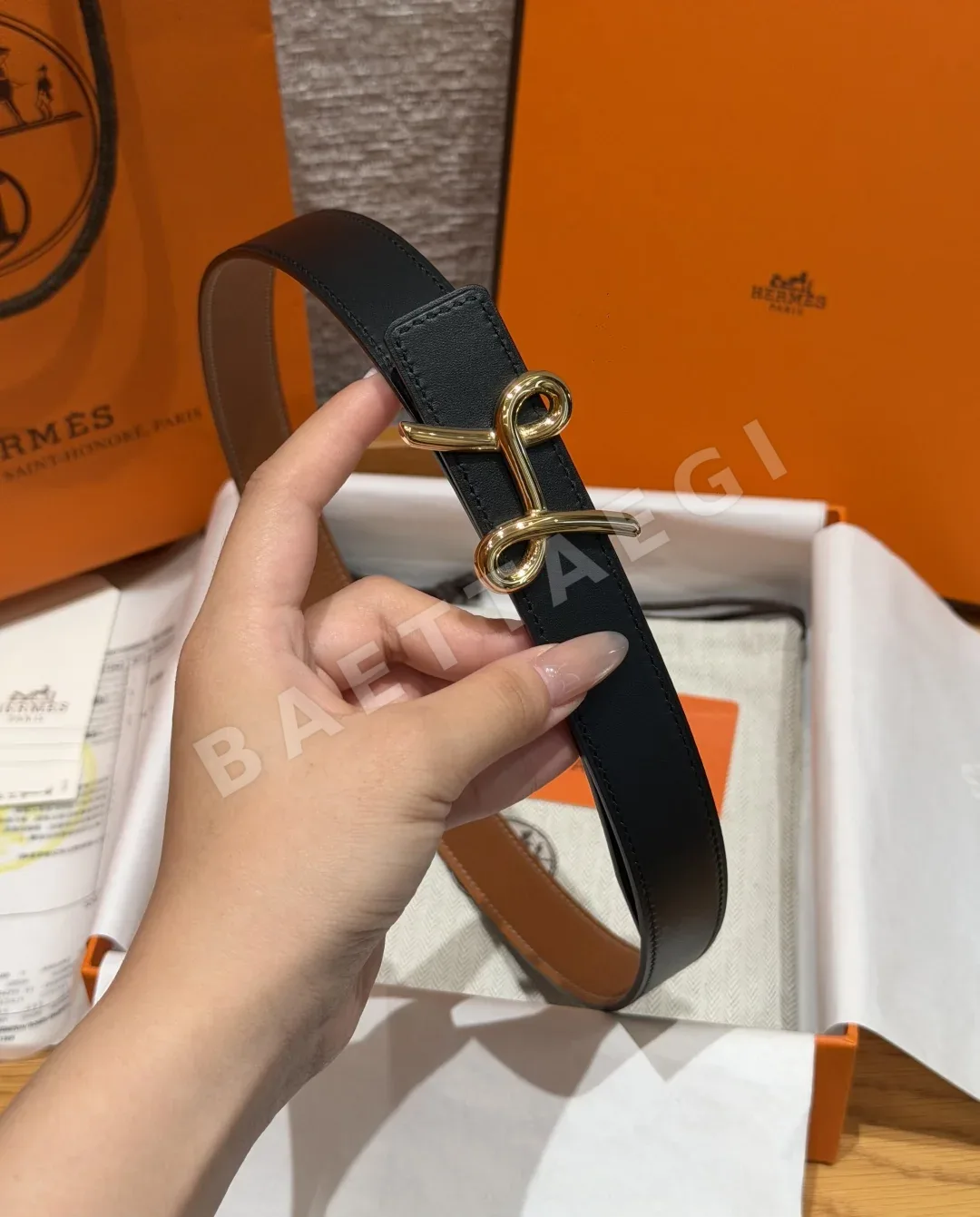에르메스 H 크루아지에르 양면 가죽 여성 벨트 상세 이미지 6