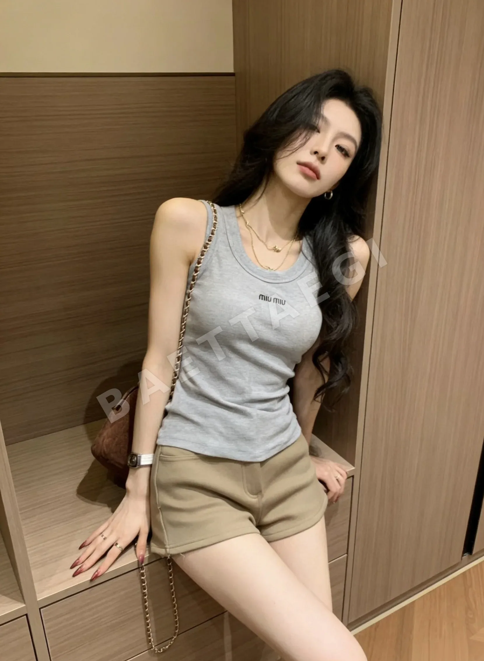 미우미우 클래식 로고 리브 반팔 티셔츠 상세 이미지 17