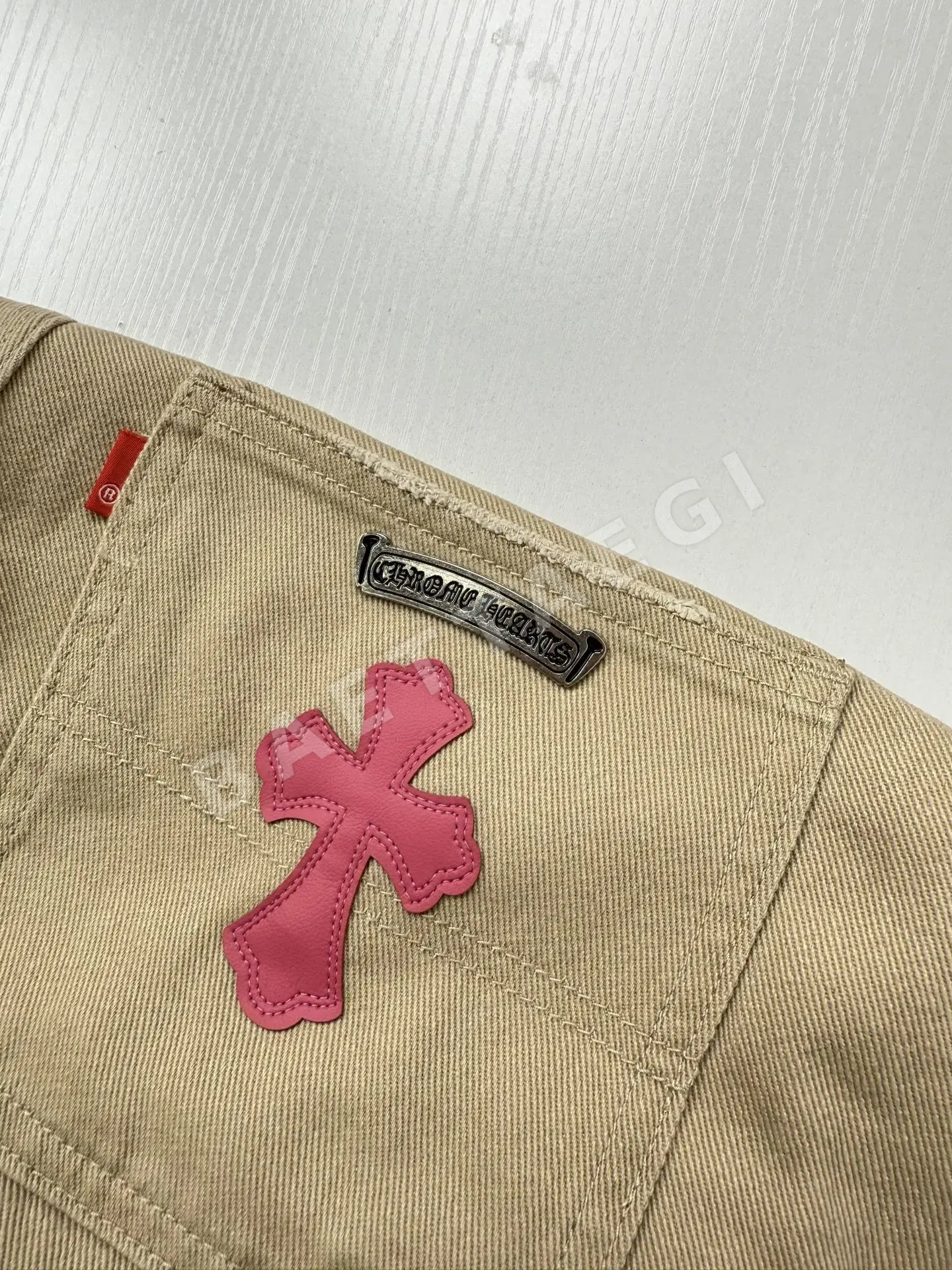크롬하츠 카키 카펜터 가죽 패치워크 바지 상세 이미지 9