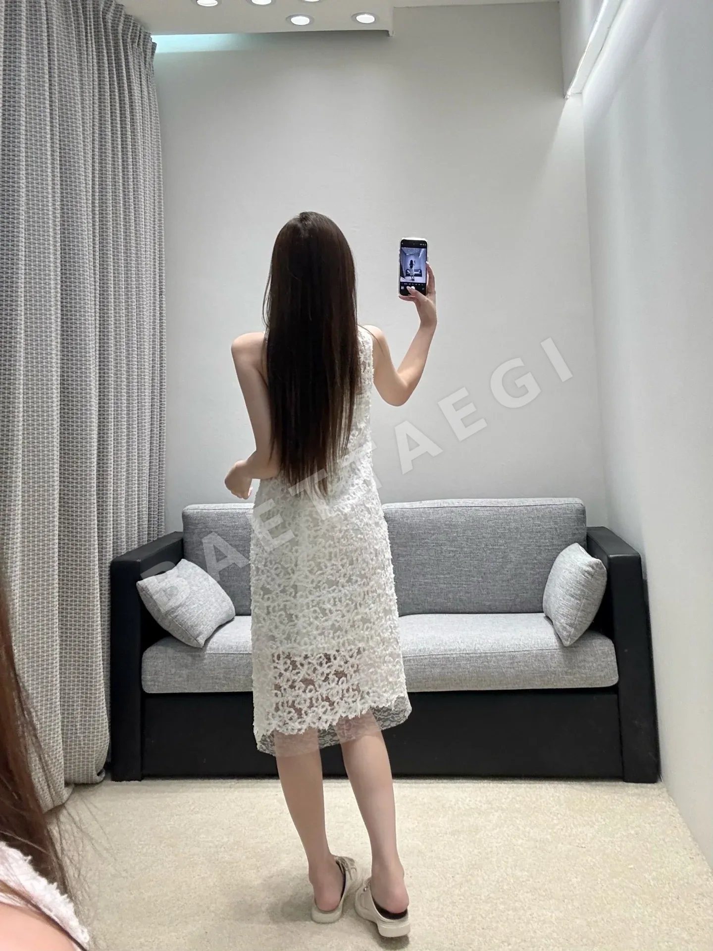 샤넬 화이트 레이스 메시 원피스 상세 이미지 7