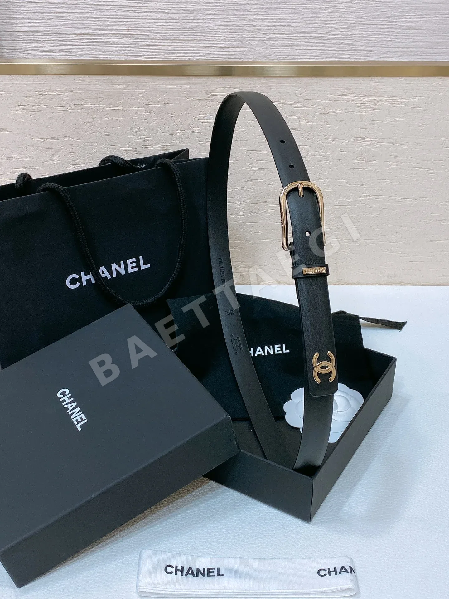 샤넬 CC 카프스킨 핀 버클 벨트 58564