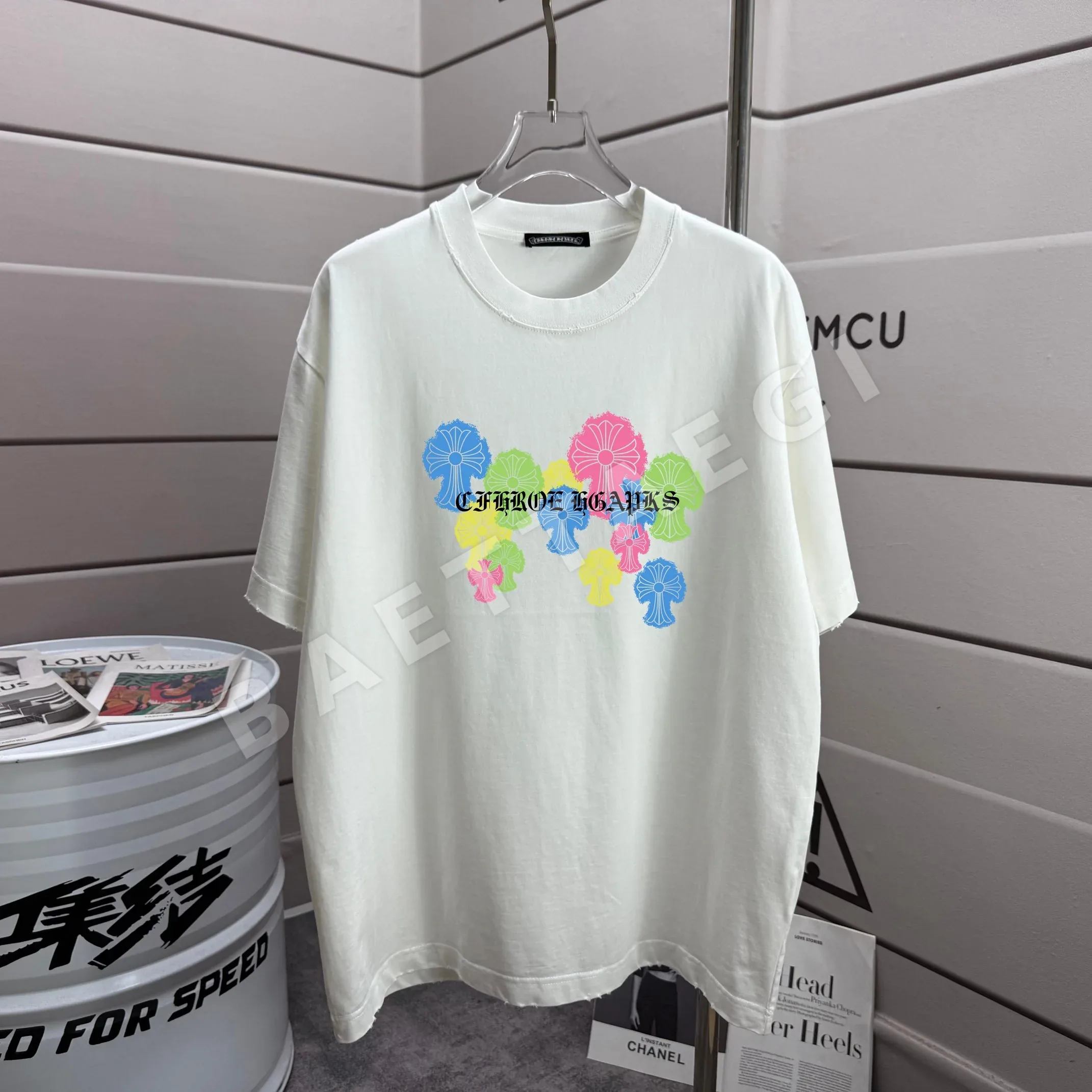크롬하츠 워시드 가공 유니섹스 크루넥 반팔 티셔츠 53358