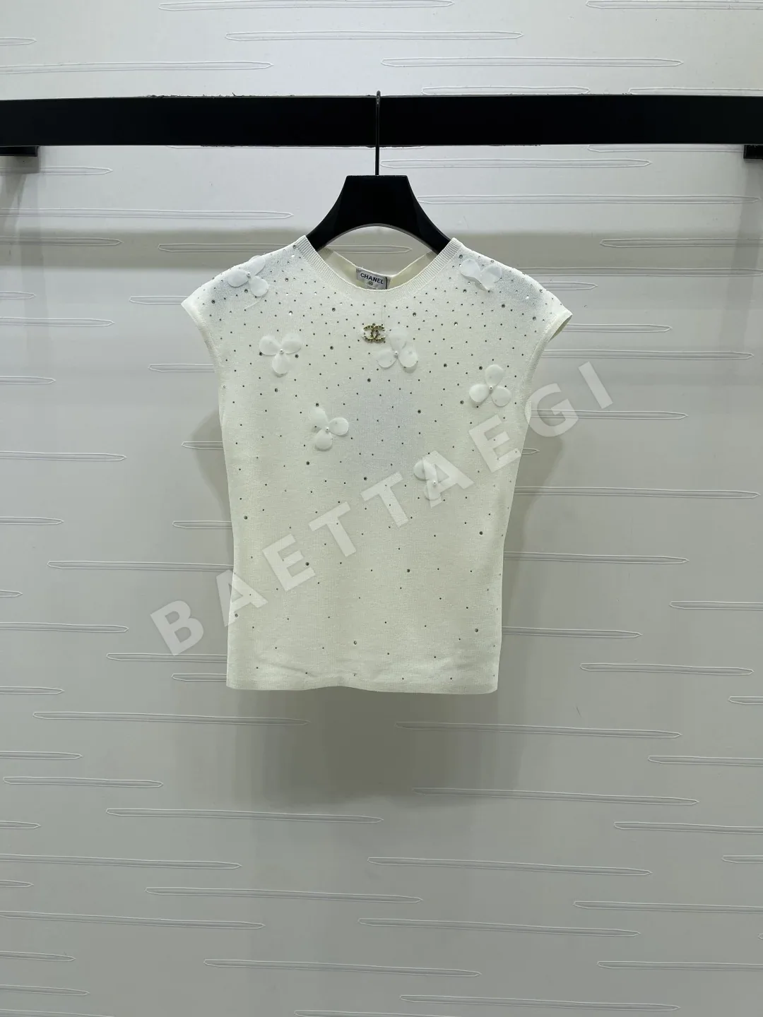 샤넬 3D 꽃 무늬 니트 반팔 베스트 103675