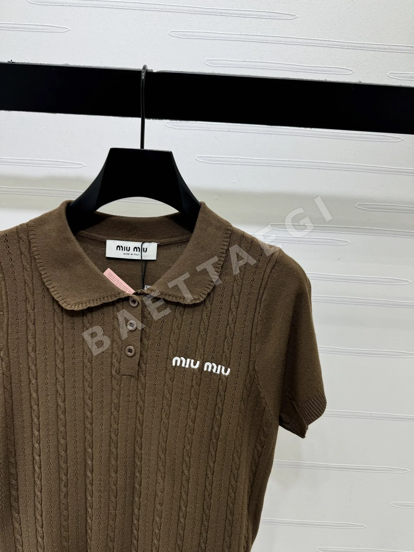 미우미우 피터팬카라 케이블 니트 반팔 셔츠 상세 이미지 2
