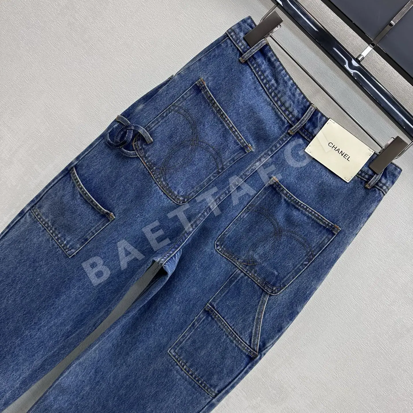 샤넬 자수 하이웨스트 스트레이트 레그 데님 바지 상세 이미지 6