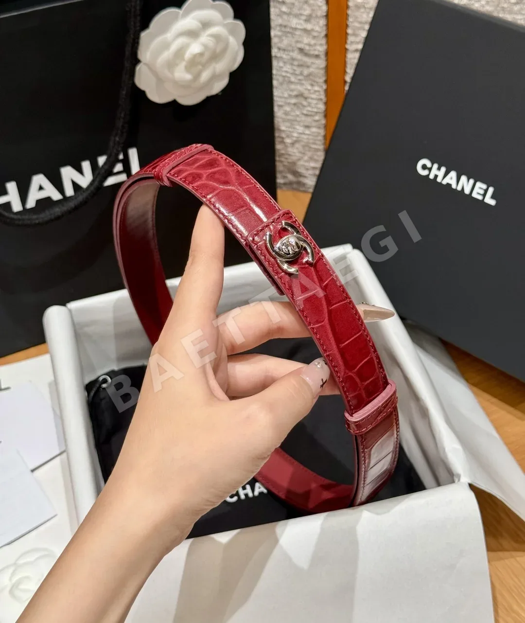 샤넬 크로커다일 엠보싱 카프스킨 벨트 177326