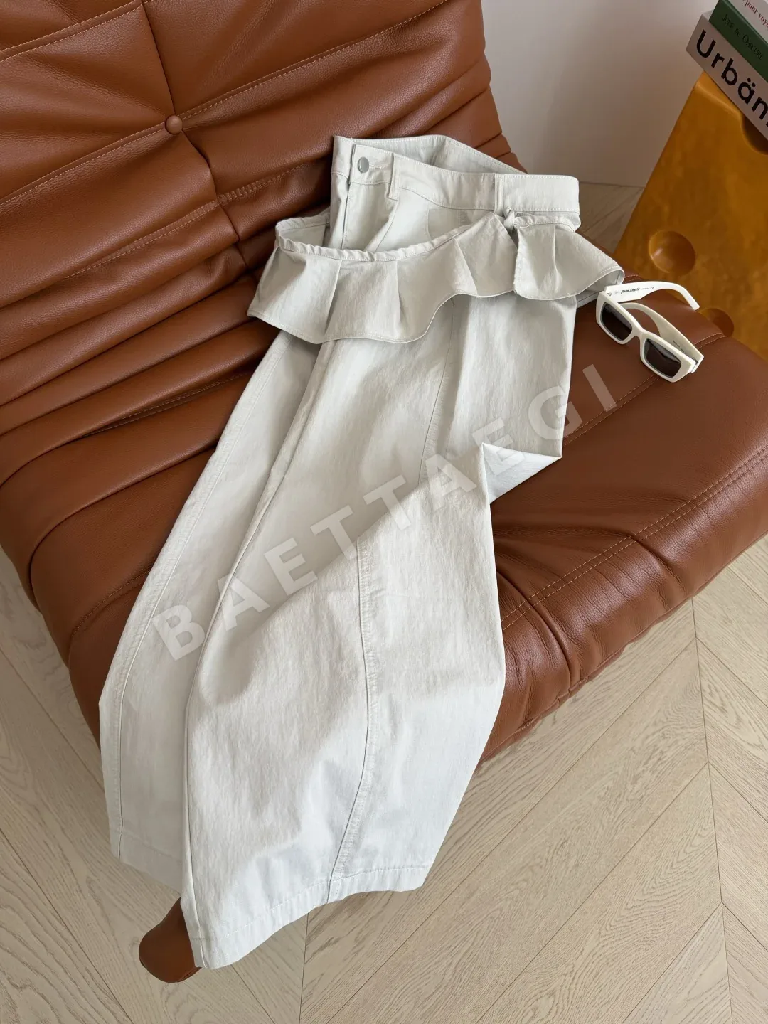 더로우 탈착 프릴 밑단 와이드 여성 바지 상세 이미지 6