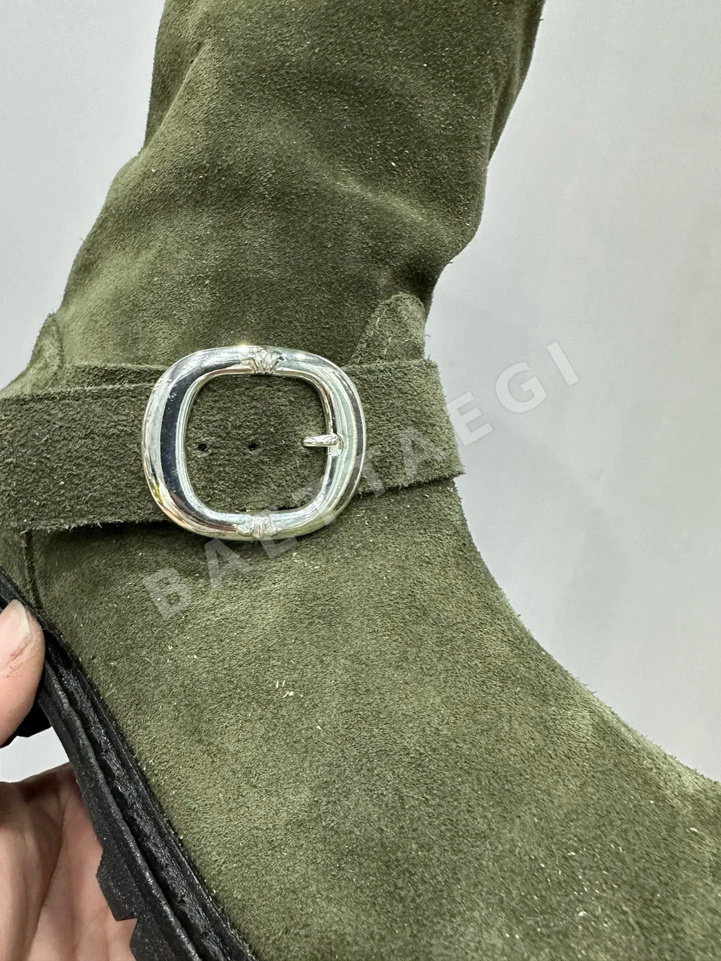 크롬하츠 부츠 그린 스웨이드 은도금 화이트 브라스 상세 이미지 4