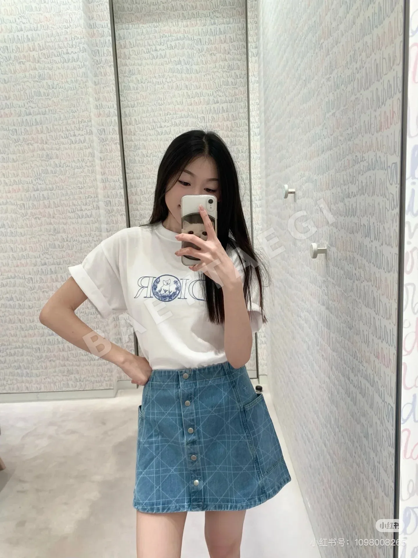 디올 고양이 무늬 여성 반팔셔츠 상세 이미지 4