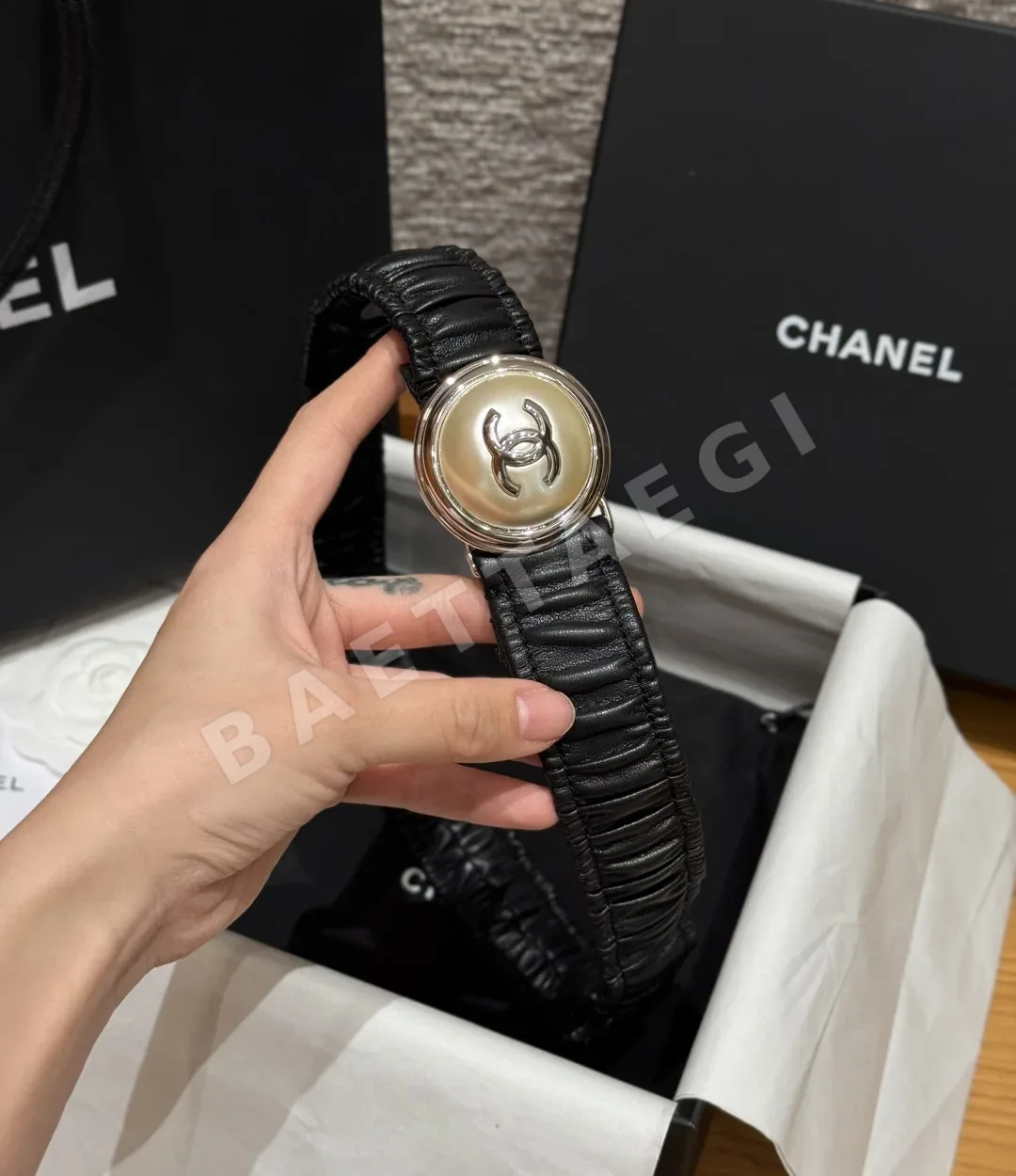 샤넬 시프스킨 가죽 메탈릭 벨트 상세 이미지 3