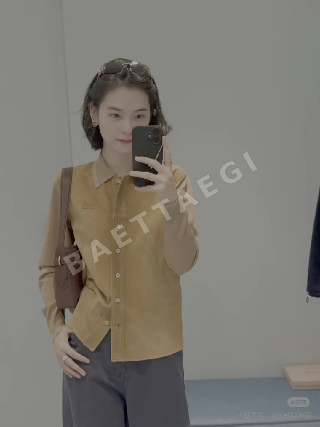 미우미우 스웨이드 패치워크 카라 셔츠 재킷 151822