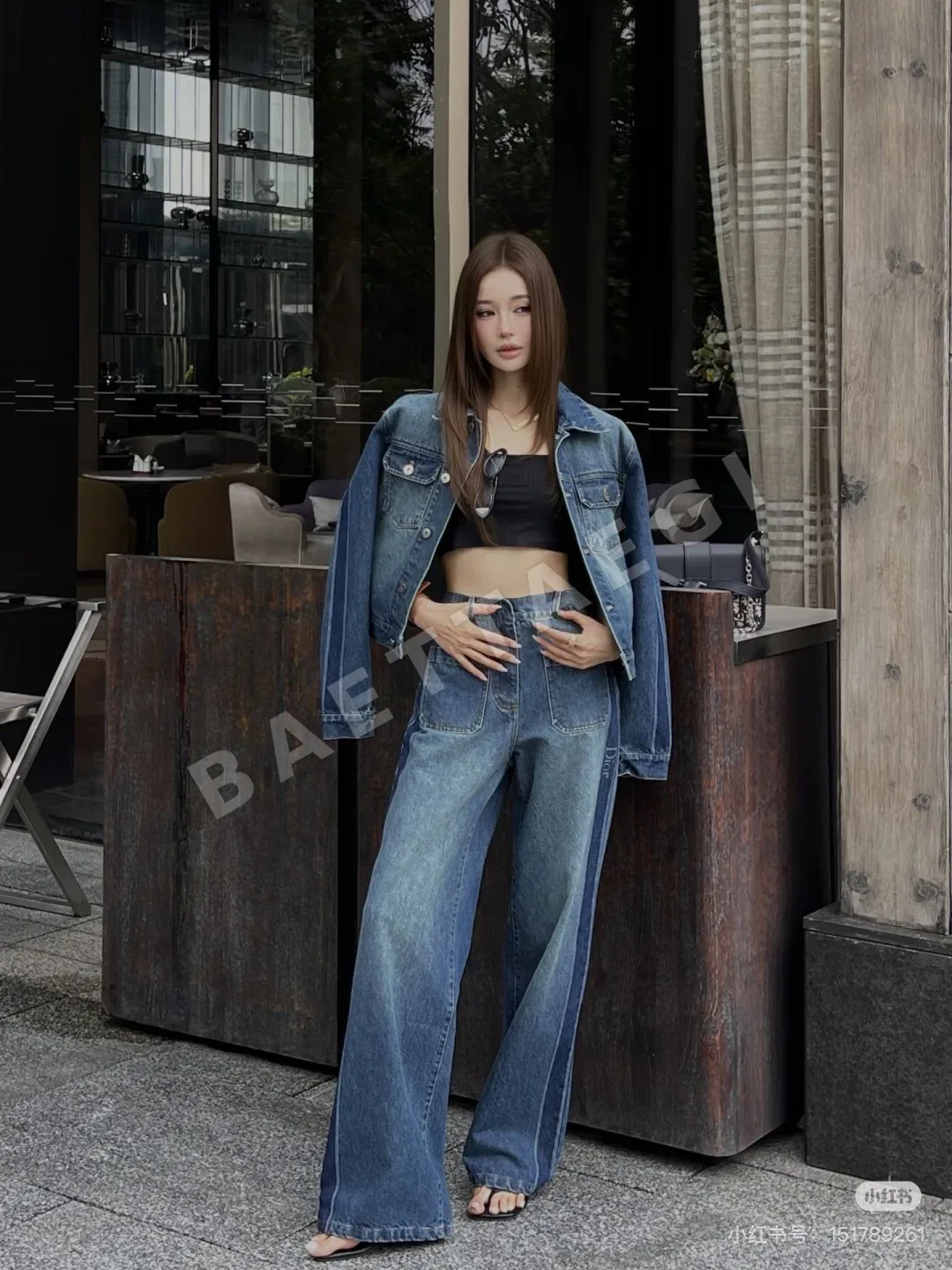 디올 컬러블록 레터 데님 자켓 상세 이미지 6