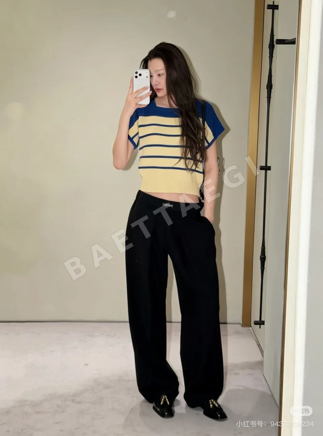루이비통 컬러블록 플리츠 와이드 여성 바지 129814