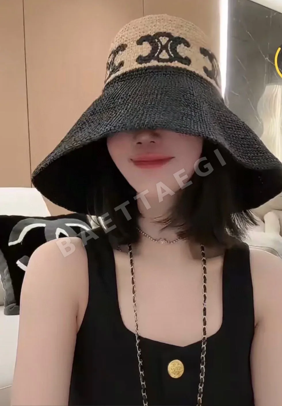 셀린느 라피아 스트로우 버킷햇 모자 84331