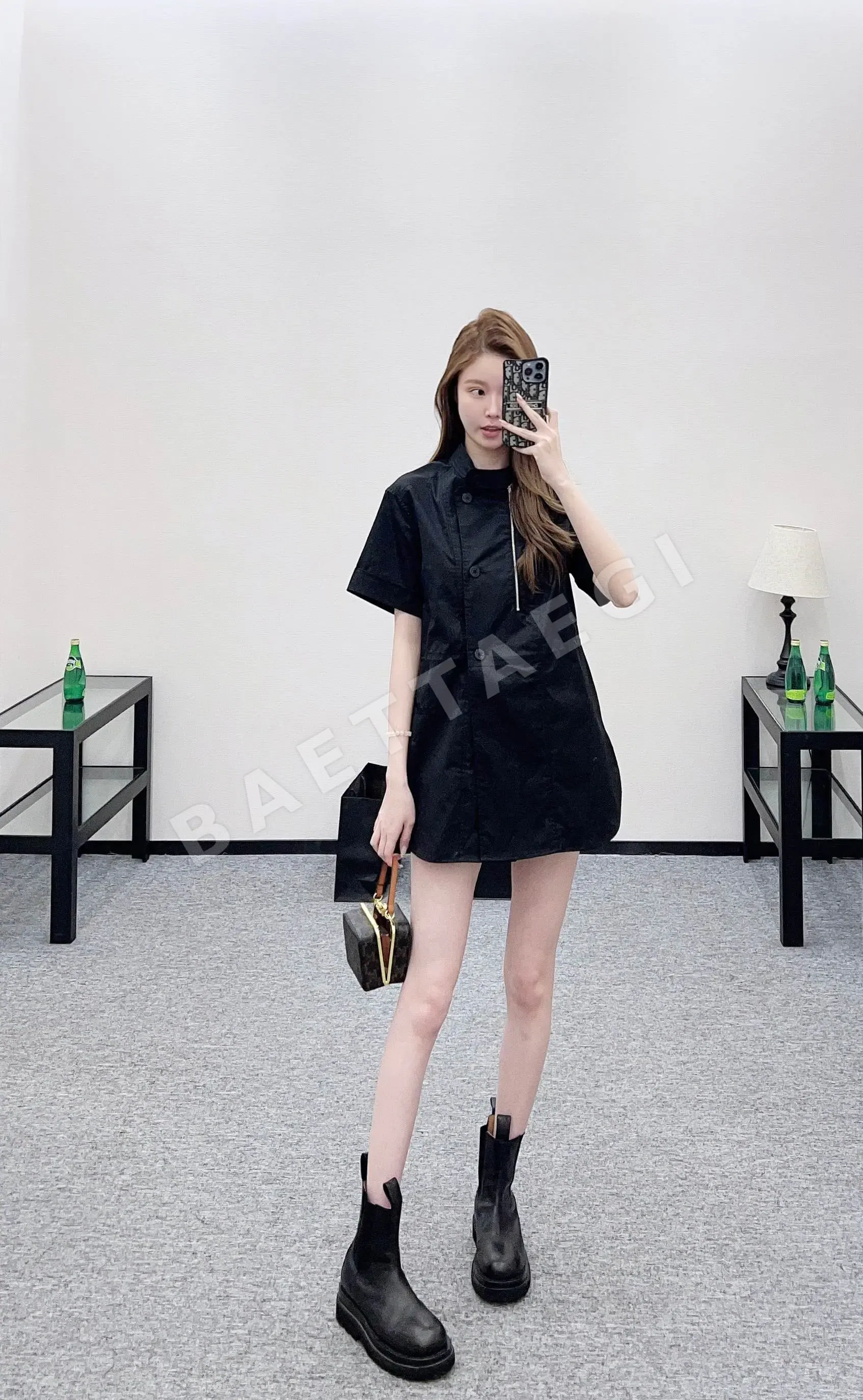 에르메스 스탠드 카라 반소매 코튼 원피스 상세 이미지 5