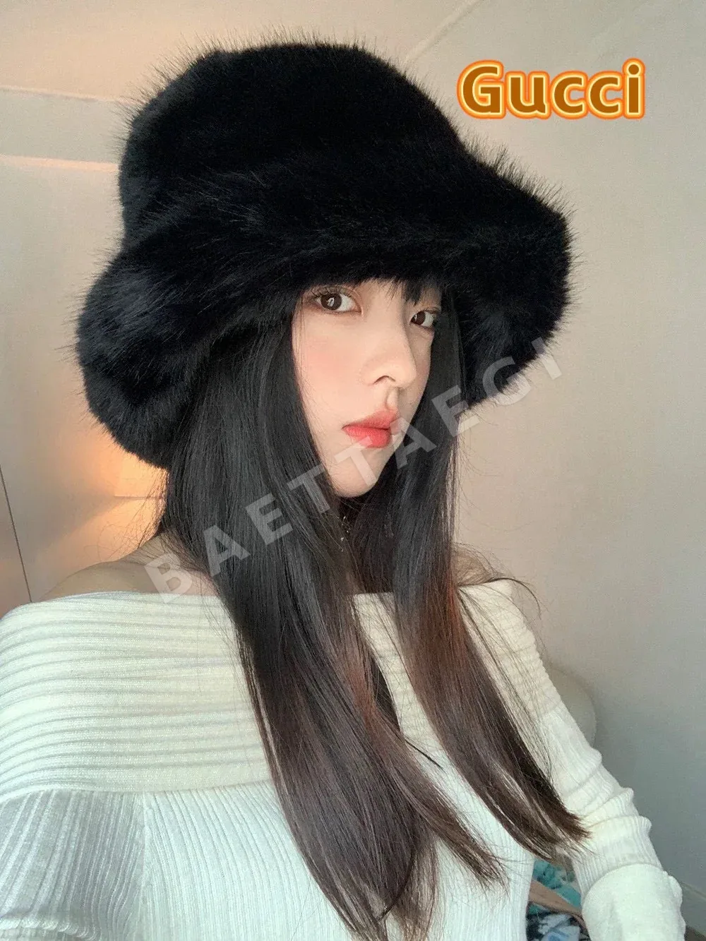 구찌 페이크 퍼 버킷 햇 모자 상세 이미지 1