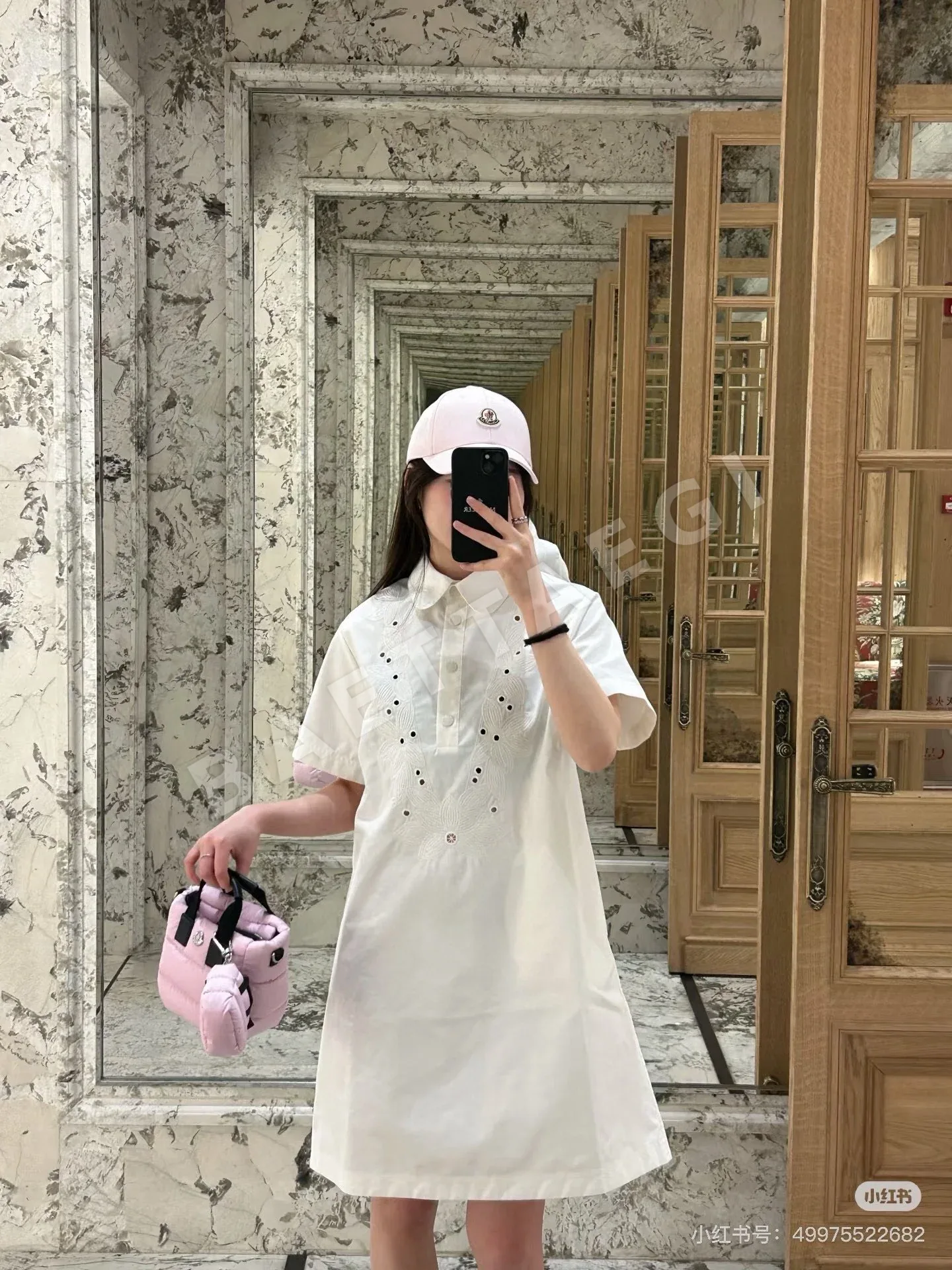 몽클레르 여성 린넨 카라 반팔 원피스 52263
