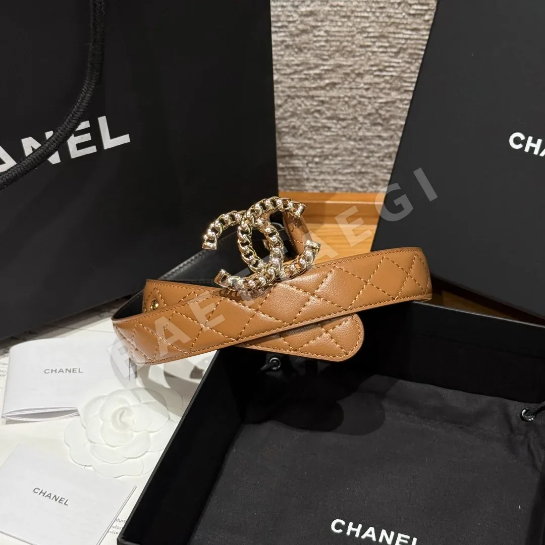 샤넬 더블 C 메탈 로고 램스킨 벨트 상세 이미지 2