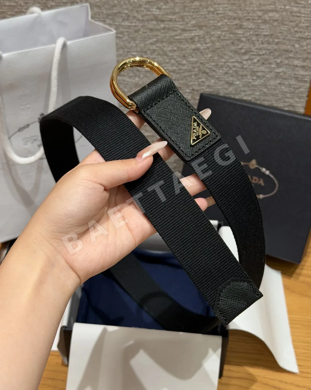프라다 Pujia 나일론 더블 링 벨트 35mm 상세 이미지 3