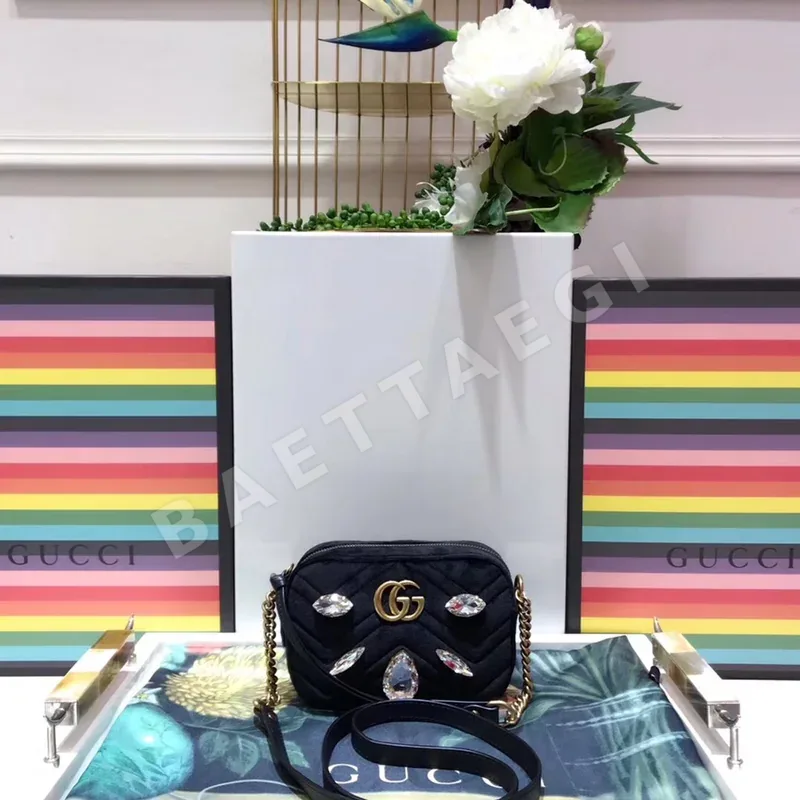 구찌 GG 마몬트 크리스탈 라인스톤 벨벳 카메라백 138237