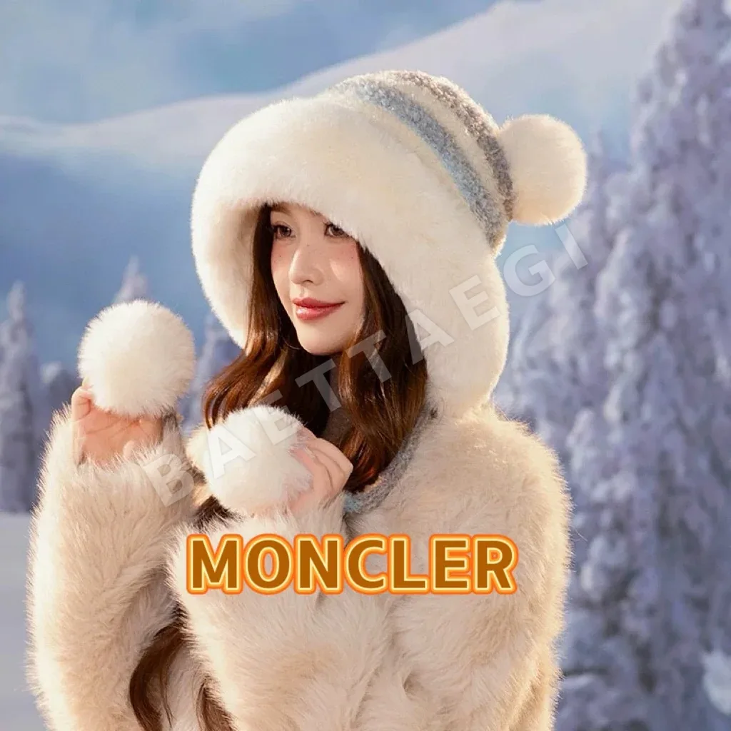 몽클레르 컬러 블록 스트라이프 울 플리스 여성 모자 186875