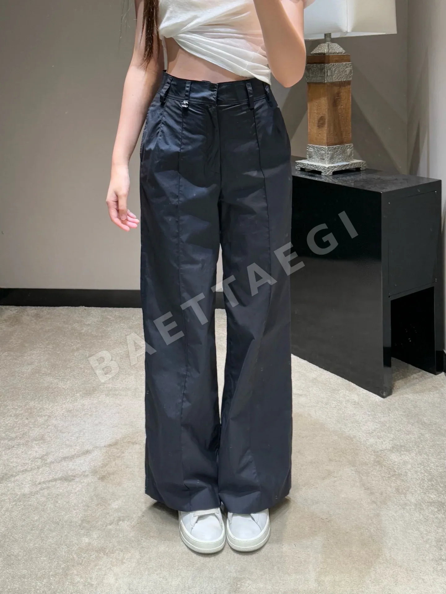 샤넬 더블 C 메탈 버클 네이비 여성 바지 상세 이미지 1