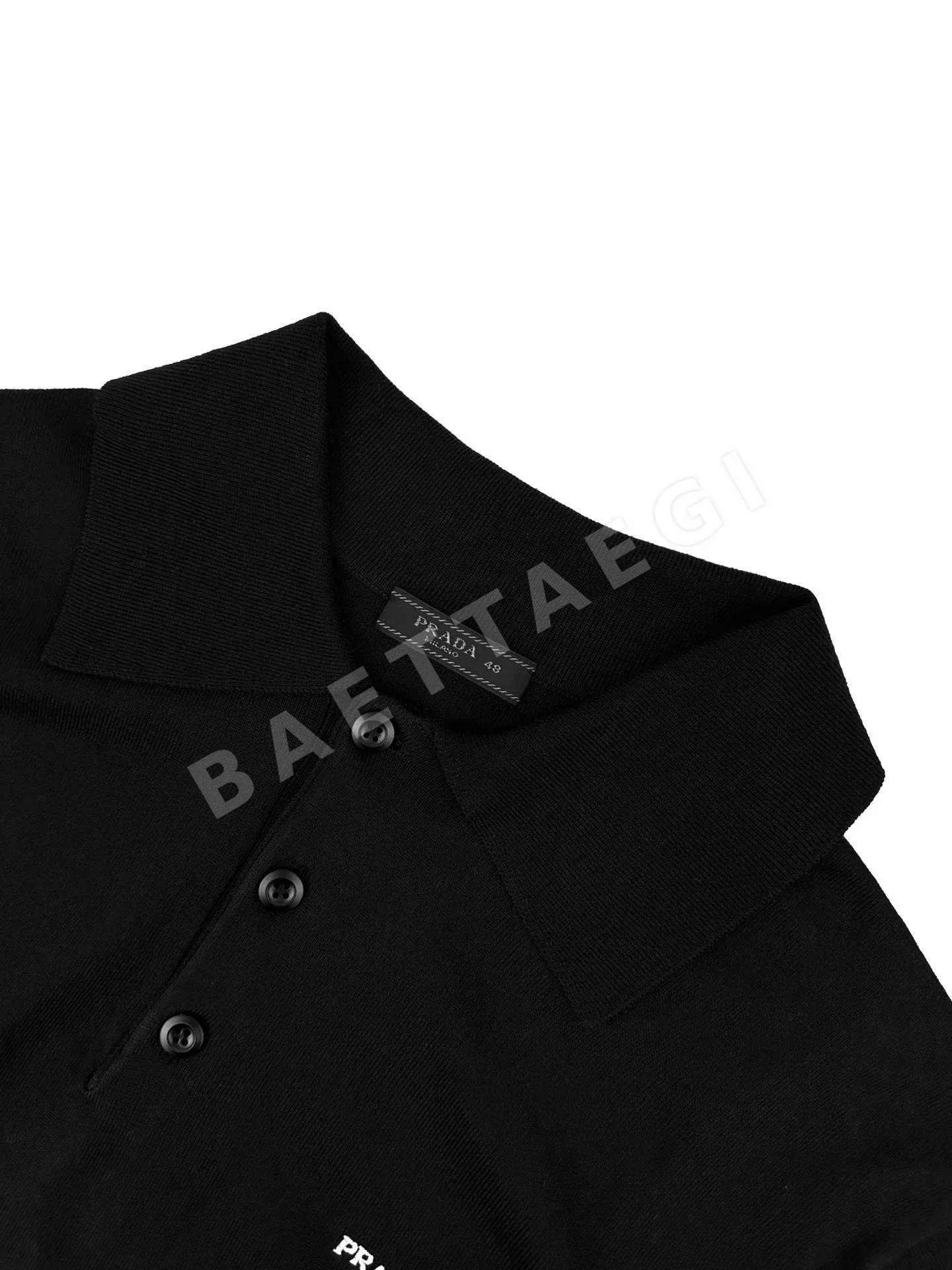 프라다 자수 로고 코튼 울 혼방 남성 반팔 폴로셔츠 상세 이미지 3