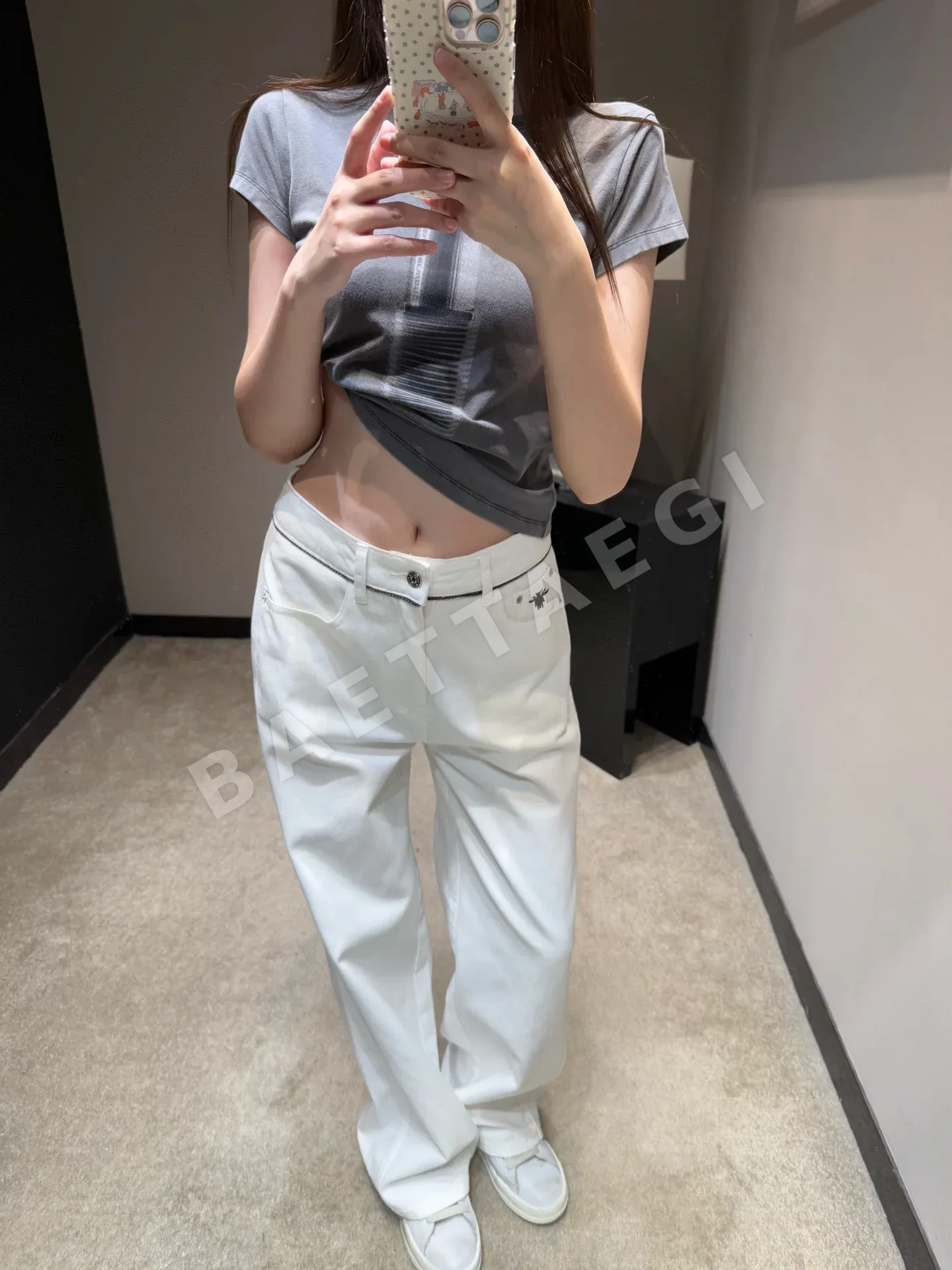디올 와이드 레그 하이웨스트 데님 바지 상세 이미지 4