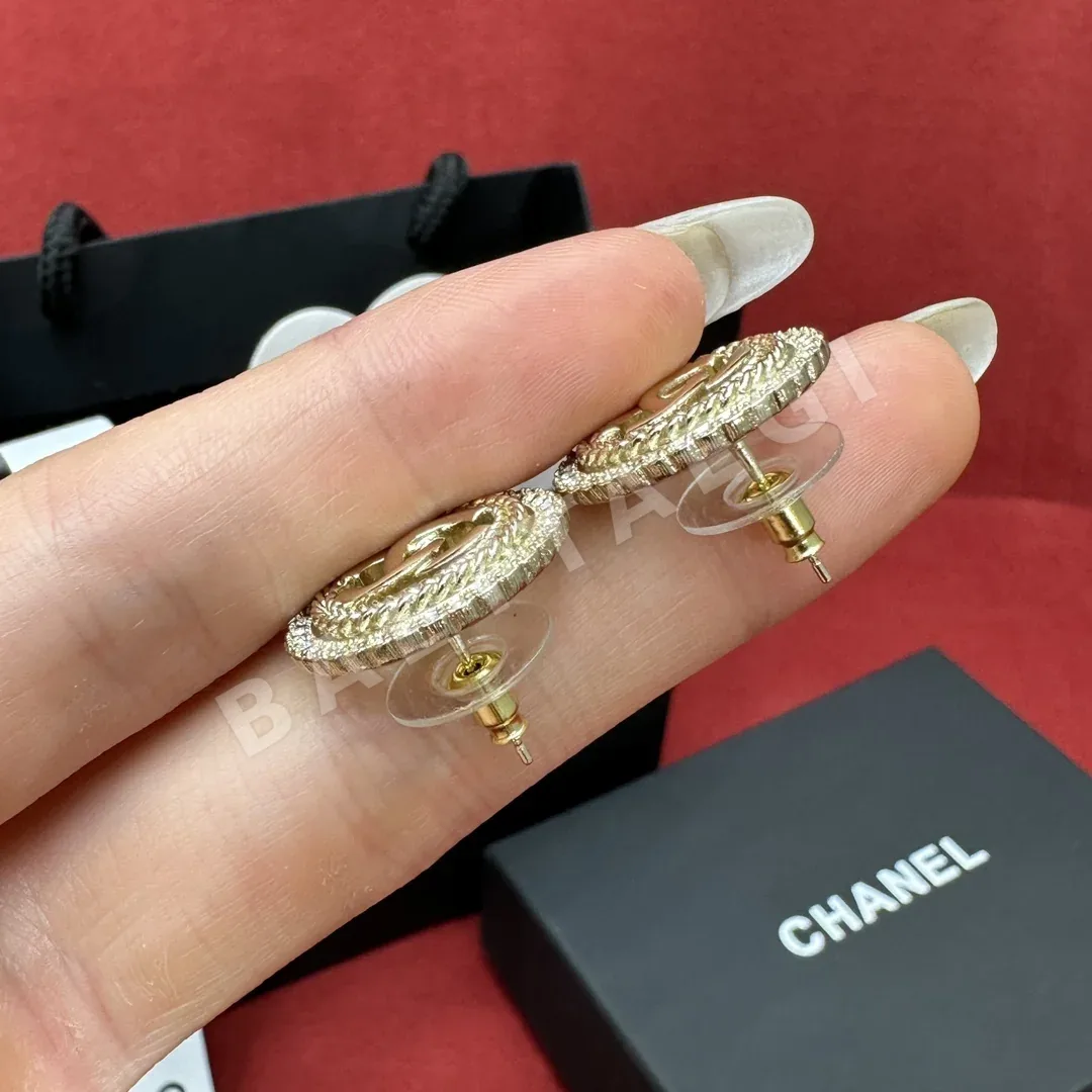 샤넬 24K 풀 다이아몬드 라운드 후프 더블 C 귀걸이 상세 이미지 6